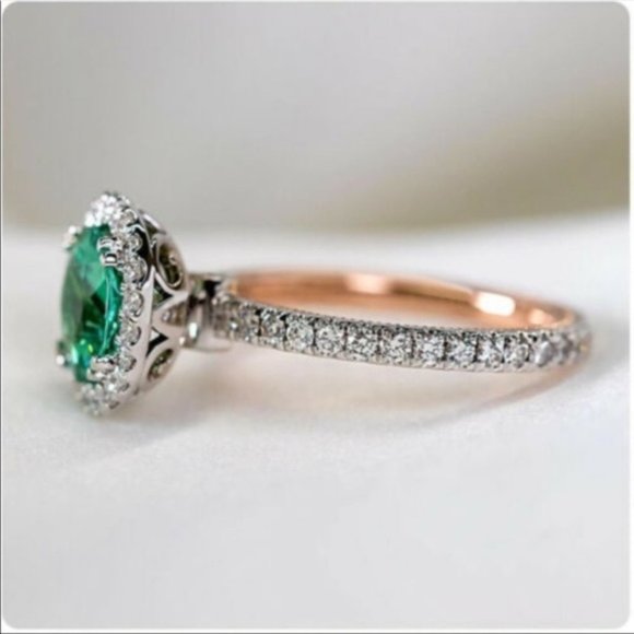 New S925 Green Emerald 14K Plated Wedding Ring - Picture 2 of 5